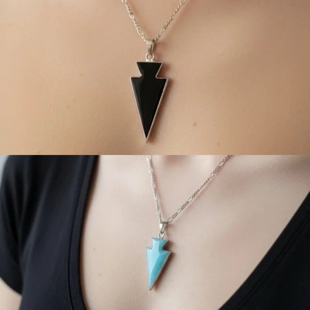 Arrowhead Pendant Necklace - Silver and Black or Blue